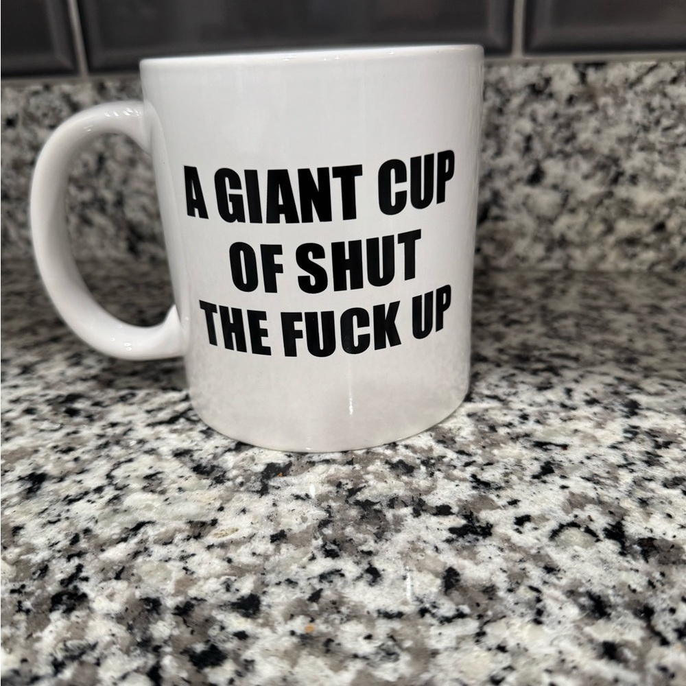 White Ceramic Mug with Bold Text